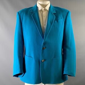 THIERRY MUGLER Size L Aqua Woven Wool Notch Lapel Sport Coat